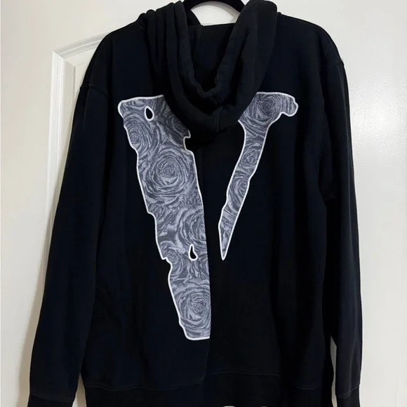 VLone Pop Smoke Collab Black Hoodie with Blue Rose Graphic